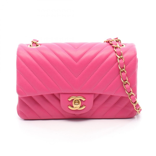 CHANEL Chevron V-stitch Mini 20 chain crossbody Shoulder Bag A69900 leather Pink