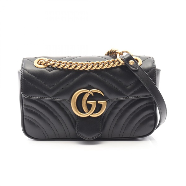 GUCCI GG Marmont Chain Shoulder Handbag 446744 leather Black GHW Used Women