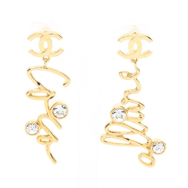 CHANEL COCO Mark logo Pierced earrings Gold Plated Rhinestone Used women
