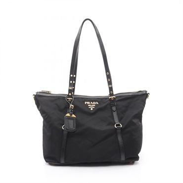 PRADA Shoulder Tote Bag Nylon leather Black Used Women