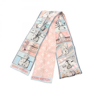 LOUIS VUITTON Bandeau Lockit Ribbon Scarf M76976 silk Pink Blue glacier Used LV