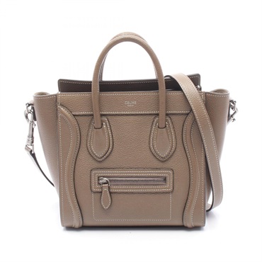 CELINE Luggage Nano Shopper 2WAY Shoulder Handbag 189243HSC leather Beige Used