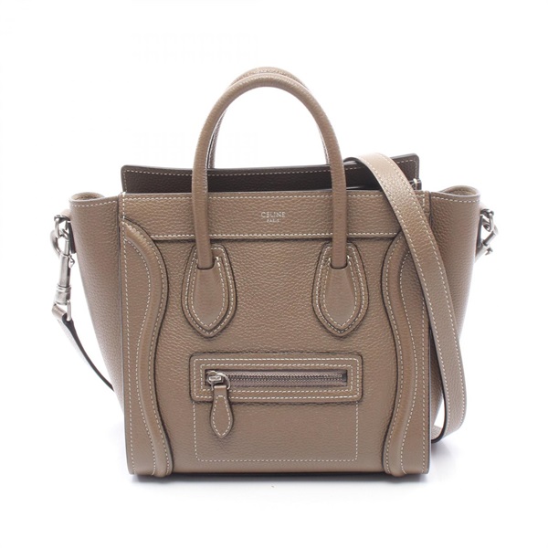 CELINE Luggage Nano Shopper 2WAY Shoulder Handbag 189243HSC leather Beige Used