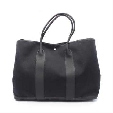 HERMES Garden Party GM Voyage Tote Shoulder Bag canvas leather Black SHW Used W