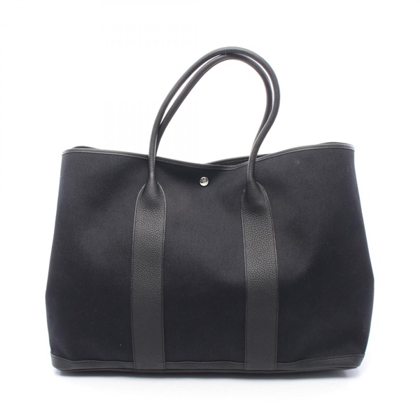 HERMES Garden Party GM Voyage Tote Shoulder Bag canvas leather Black SHW Used W