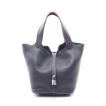HERMES Picotin Lock MM Tote Handbag Clemence leather Blue Nuit Rose SHW Used A