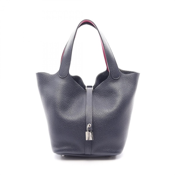 HERMES Picotin Lock MM Tote Handbag Clemence leather Blue Nuit Rose SHW Used A