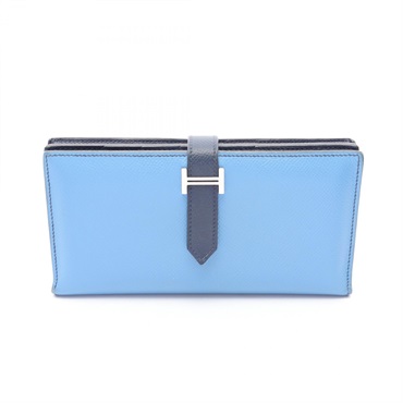 HERMES Bearn Soufflet Bifold Wallet Epsom leather Blue Saphir Paradise Used T