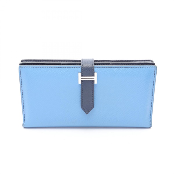 HERMES Bearn Soufflet Bifold Wallet Epsom leather Blue Saphir Paradise Used T