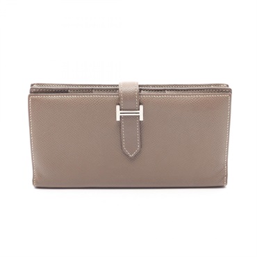 HERMES Bearn Soufflet Bifold Wallet Purse Epsom leather Etoupe Grey SHW Used X
