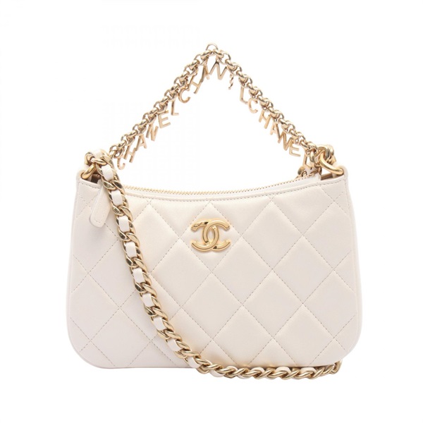 CHANEL Matelasse Small chain Shoulder hand Bag Lambskin White Used Women GHW