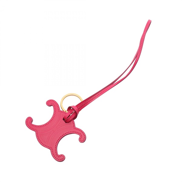 CELINE Triomphe key ring charm 49I473 leather Pink Used Women