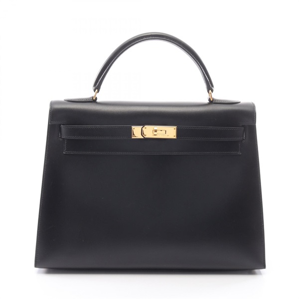 HERMES Kelly 32 outside stitched shoulder Handbag A Calfskin Black Used GHW