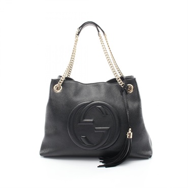 GUCCI Soho Interlocking G chain Shoulder Bag tassel 536196 leather Black Used