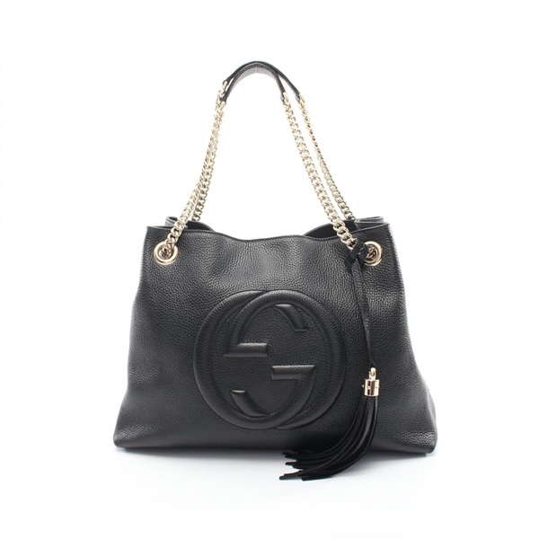 GUCCI Soho Interlocking G chain Shoulder Bag tassel 536196 leather Black Used