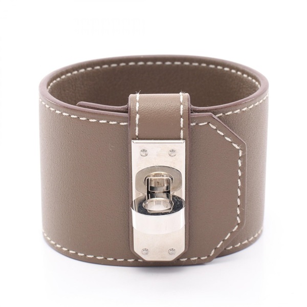 HERMES Kelly Twist GM Bracelet Bangle #T2 SS leather Etoupe Grey Used Women