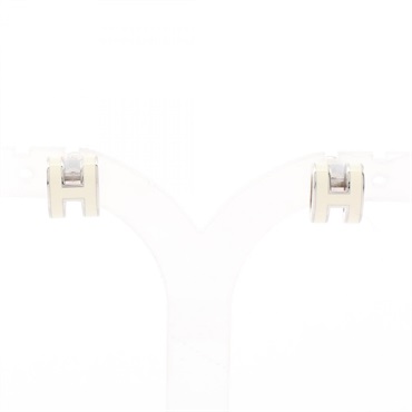 HERMES MINI POP H Pierced earrings Stainless Steel Beige Used Women