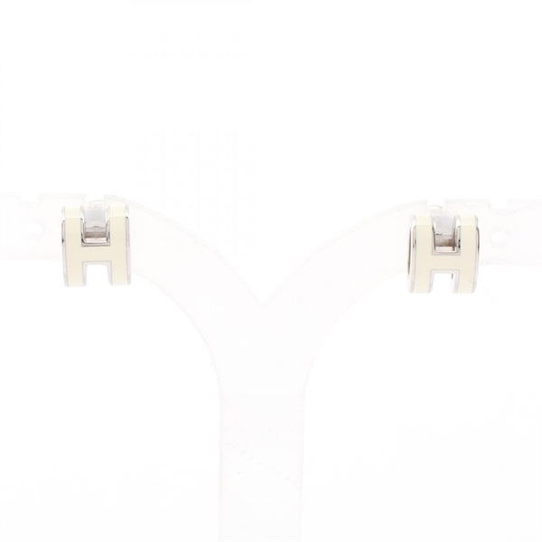 HERMES MINI POP H Pierced earrings Stainless Steel Beige Used Women