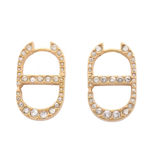 Christian Dior CD logo icon Pierced earrings Gold Plated Rhinestone Used Women
