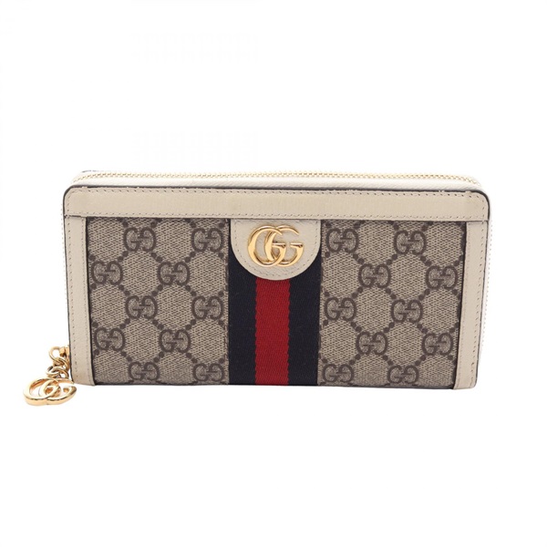 GUCCI Ophidia GG Supreme Sherry Line Around zip long wallet 523154 canvas used