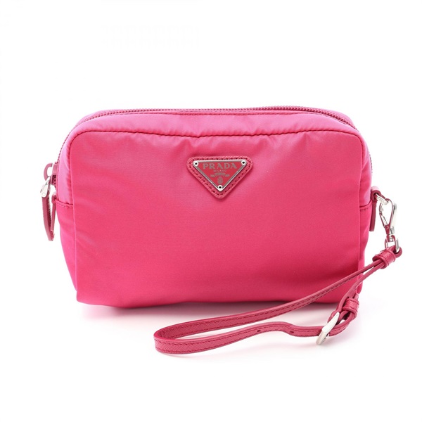 PRADA VELA Pouch 1NE021 Nylon Saffiano leather Pink Used Women