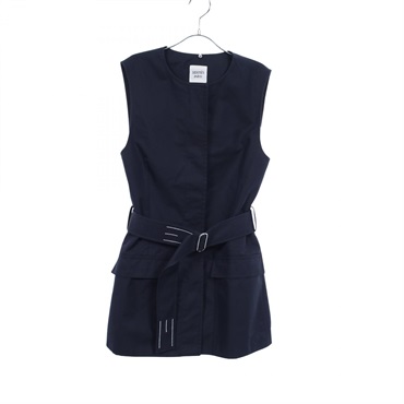 HERMES Sleeveless Dress cotton Nylon Navy Used Women size 34