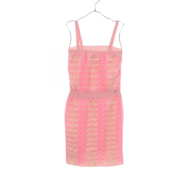 CHANEL COCO Mark Button Knit Camisole Dress Nylon cotton Pink Used Women #34