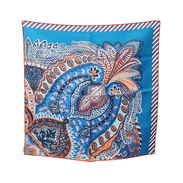 HERMES Petit Carre 45 Gavroche Maharani's Garden Scarf Wrap silk Blue Used