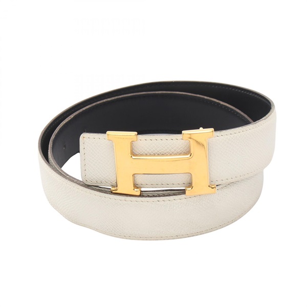 HERMES Constance H Reversible Belt Box calf Togo leather White Black Used GHW L