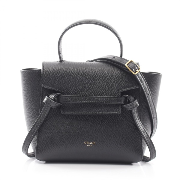 CELINE PICO 2-way Shoulder BELT BAG Handbag 194263 leather Black Used Women