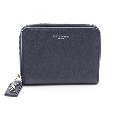 SAINT LAURENT PARIS Rive Gauche Bi-fold wallet leather Navy Used Women