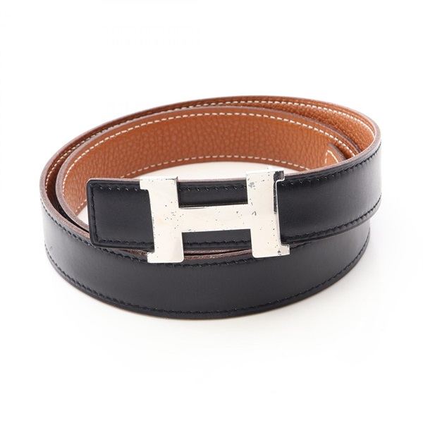 HERMES Mini Constance H Belt Reversible Box calf Togo leather Black Brown Used E