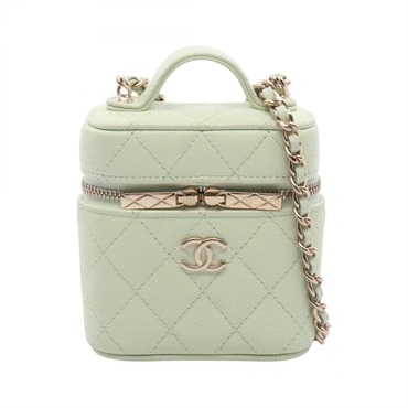 CHANEL Matelasse Chain Shoulder Vanity Bag AP2503 Leather Green Used Women GHW
