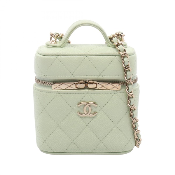 CHANEL Matelasse Chain Shoulder Vanity Bag AP2503 Leather Green Used Women GHW