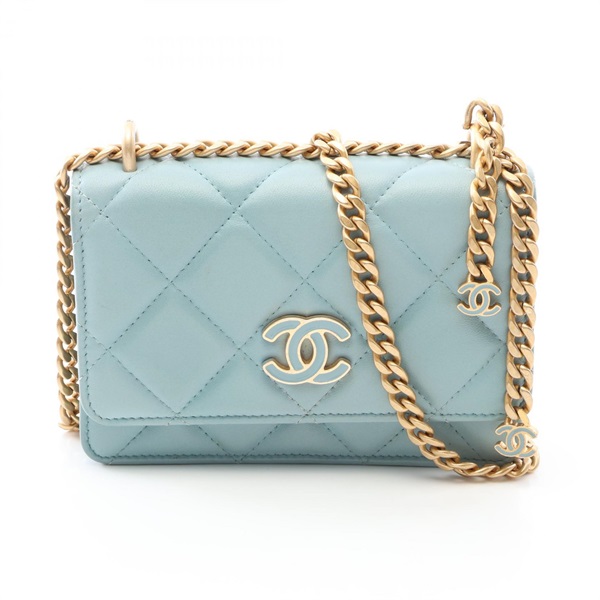 CHANEL Matelasse Mini Chain Shoulder Bag Lambskin sheep leather Blue Used GHW