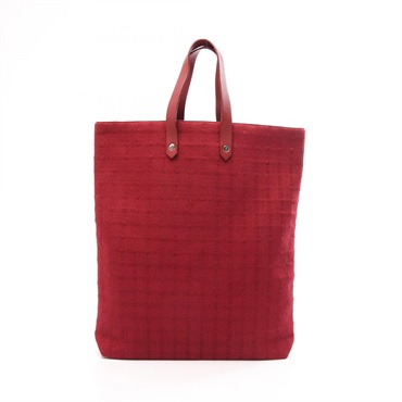 HERMES Amedaba GM Tote Handbag canvas leather Red Rouge Used Women SHW