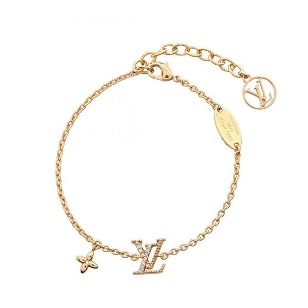 LOUIS VUITTON LV Iconic chain Bracelet 19cm AK4264 Gold Plated Rhinestone Used