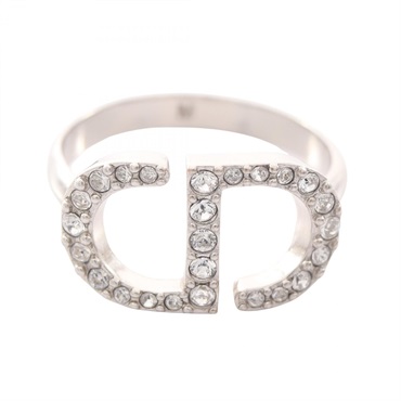 Christian Dior CD logo Ring SS Rhinestone Clear Used Women US size #6.25 #M