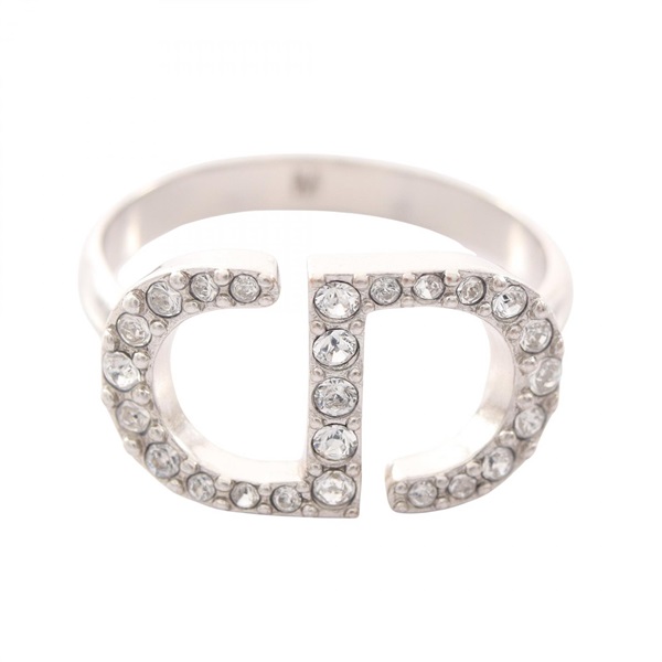 Christian Dior CD logo Ring SS Rhinestone Clear Used Women US size #6.25 #M