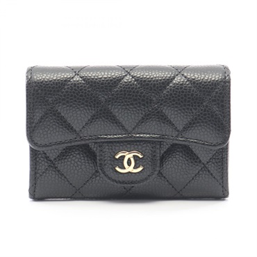 CHANEL Classic Flap Matelasse Card Case Holder AP0214 leather Black GHW Used CC