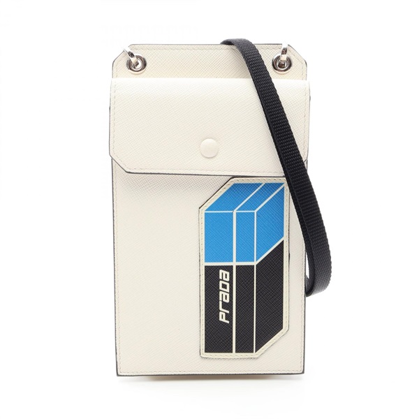 PRADA SAFFIANO PATCH Smartphone Case Shoulder Bag 2ZH068 leather White Blue Used