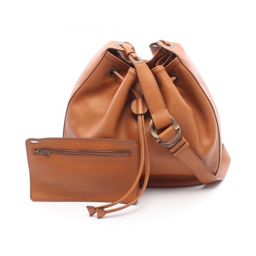 Salvatore Ferragamo Gancini Drawstring Shoulder Crossbody Bag leather Brown Used