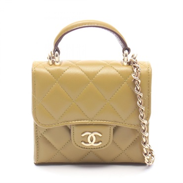 CHANEL Mini Matelasse Chain Clutch Crossbody Shoulder Bag AP2682 leather Khaki