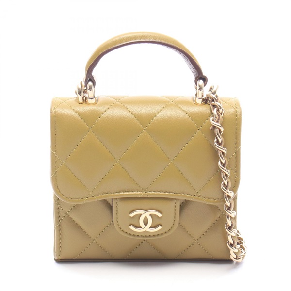 CHANEL Mini Matelasse Chain Clutch Crossbody Shoulder Bag AP2682 leather Khaki