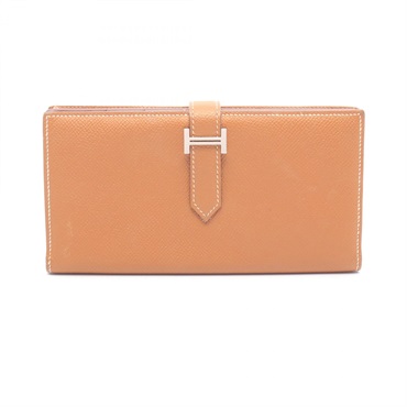 HERMES Bearn Soufflet Bifold Long Wallet Purse Epsom leather Gold SHW Used T