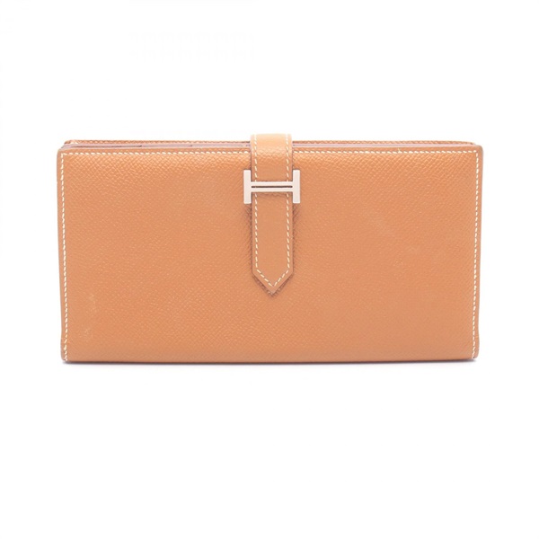 HERMES Bearn Soufflet Bifold Long Wallet Purse Epsom leather Gold SHW Used T