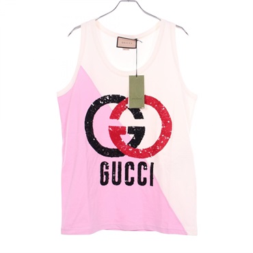 GUCCI Interlocking G sequins Tank top cotton White Pink Used Women size S