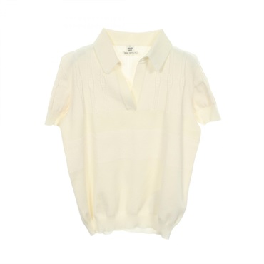 HERMES Short Sleeve Knit Polo Shirt Top 6E2659DX silk Rayon cotton White #36