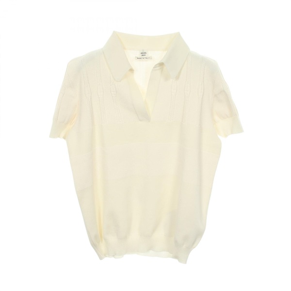 HERMES Short Sleeve Knit Polo Shirt Top 6E2659DX silk Rayon cotton White #36