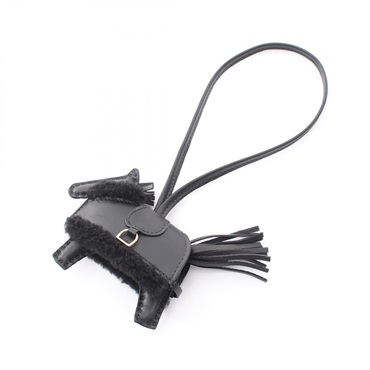 HERMES Rodeo PM Robeo plash charm Agneau milo leather wool Black Used Women GHW